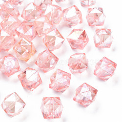 Transparent Acrylic Beads, Faceted, Rhombus, Pink, 13x14x13.5mm, Hole: 2mm, about 346pcs/500g(MACR-S373-100-P05)