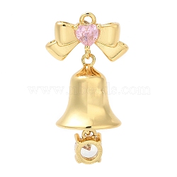 Rack Plating Brass Pave Cubic Zirconia Pendants, Long-Lasting Plated, Cadmium Free & Lead Free, Christmas Bell, Real 18K Gold Plated, 26.5x14.5x11.5mm, Hole: 1.2mm(KK-R150-03G)