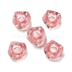 Transparent Resin European Beads, Large Hole Beads, Faceted, Polygon, Pink, 13~13.5x8mm, Hole: 5.7mm(RESI-B020-01C)