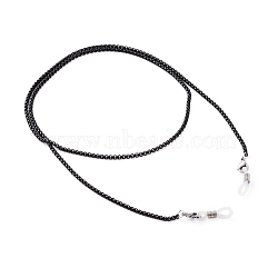Eyeglasses Chain Sets, Neck Strap for Eyeglasses, Face Mask Chains, with Spray Painted Brass Box Chains, 304 Stainless Steel Lobster Claw Clasps and Rubber Loop Ends, Black, 28.54 inch(72.5cm)(AJEW-EH00358-01)