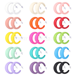 15 Pairs 15 Colors Acrylic C-Shaped Stud Earrings, with Stainless Steel Needles, Stainless Steel Color, Mixed Color, 37.5x16mm, 1pair/color(EJEW-WR0001-012)