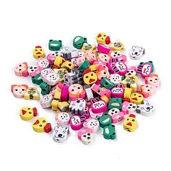 Mixed Shape Animal Handmade Polymer Clay Beads, Mixed Color, 10~12x7.5~12x3~5mm, Hole: 1.5mm(X-CLAY-R060)