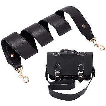 PU Leather Bag Straps, with Alloy Swivel Eye Bolt Snap Hooks, Golden, Black, 92x3.55cm