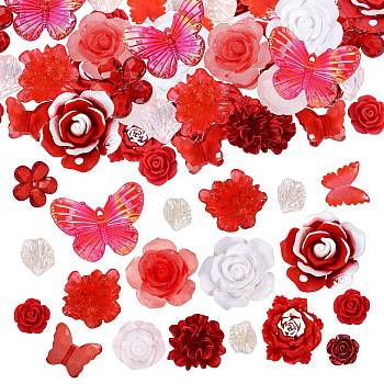 50G Resin Acrylic DIY Accessories Simulation Baroque Style Rose Halo Dyed Mixed Flower DIY Accessories, Red, 34.5x15mm