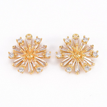 Brass Micro Pave Clear Cubic Zirconia Pendants, Flower, Real 18K Gold Plated, 17.5x16.5x6.5mm, Hole: 1.2mm