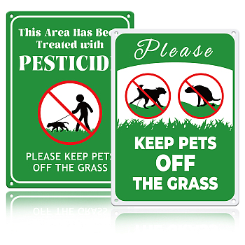 Globleland 2Pcs 2 Style Aluminum Warning Signs, Vertical, Rectangle with Word Please Keep Pets Off The Grass, Dog Pattern, 250x180x0.8mm, 1pc/style