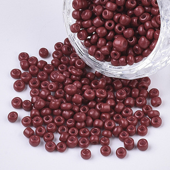 (Repacking Service Available) Baking Paint Glass Seed Beads, Dark Red, 12/0, 1.5~2mm, Hole: 0.5~1mm, 12g/bag