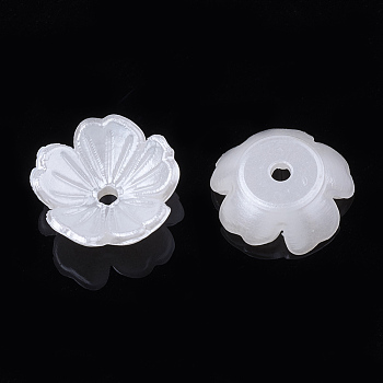 5-Petal ABS Plastic Imitation Pearl Bead Caps, Flower, Creamy White, 10.5x11x3.5mm, Hole: 1.5mm