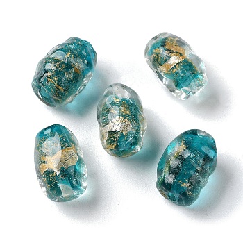 Handmade Gold Sand Lampwork Beads Strand, Oval, Medium Turquoise, 11~12x17~17.5mm, Hole: 1.8mm, about 25pcs/strand, 16.14''(41cm)