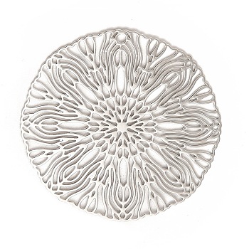 Rack Plating Brass Filigree Pendants, Long-Lasting Plated, Flat Round with Flower, Platinum, 30x0.3mm, Hole: 1.2mm