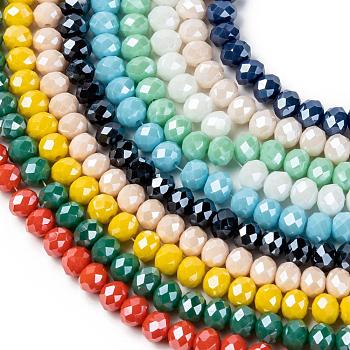 Electroplate Glass Beads Strands, Pearl Luster Plated, Faceted, Rondelle, Mixed Color, 8x6mm, Hole: 1mm, about 67~72pcs/strand, 9 colors