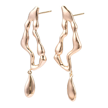 Brass Twist Oval Dangle Stud Earrings for Women, Cadmium Free & Nickel Free & Lead Free, Real 18K Gold Plated, 41x13mm, Pin: 0.7mm