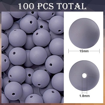 100Pcs Silicone Beads Round Rubber Bead 15MM Loose Spacer Beads for DIY Supplies Jewelry Keychain Making, Gray, 15mm