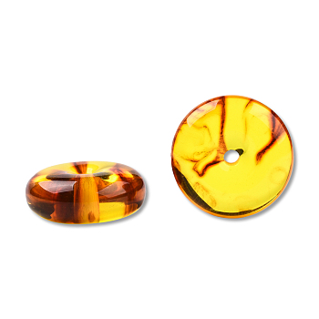 Resin Imitation Amber Beads, Flat Round, Gold, 25x10mm, Hole: 2.6~2.8mm