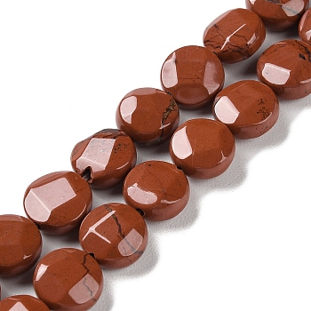 Natural Red Jasper Beads Strands, Faceted, Flat Round, 10~10.5x4.5~5.5mm, Hole: 1.2mm, about 20pcs/strand, 7.80 inch(19.8cm)