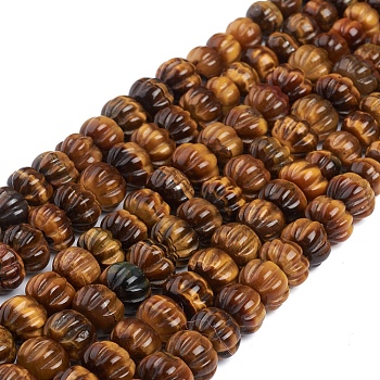 Natural Tiger Eye Graduated Beads Strands, Pumpkin, 7.5~13.5x5.5~10mm, Hole: 0.8~1.2mm, about 62pcs/strand, 17.72 inch(62cm)