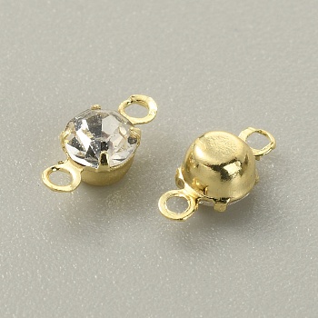 Brass Clear Cubic Zirconia Connector Charms, Diamond Link, Light Gold, 8x4x3mm, Hole: 1mm