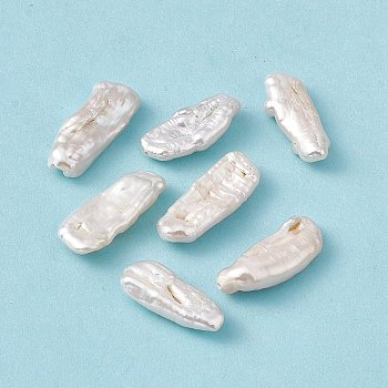 Baroque Natural Keshi Pearl Beads, Rectangle, Seashell Color, 21.5~23.5x9~9.5x5~5.5mm, Hole: 0.6mm