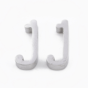 304 Stainless Steel Pendants, Stainless Steel Color, Letter, Letter.J, 13x6x3mm, Hole: 1.8mm