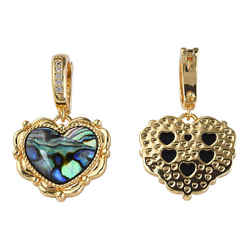 Synthetic Abalone Shell/Paua Shell Pendants, with Real 18K Gold Plated Brass Findings and Cubic Zirconia, Nickel Free, Heart, Colorful, 32mm, Hole: 6.5mm