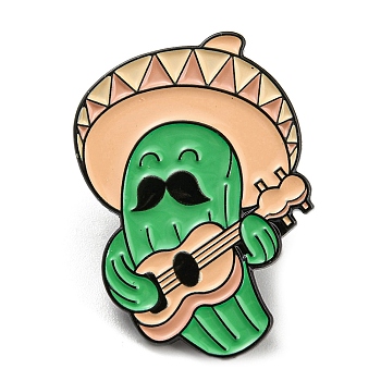 Cactus Player Enamel Pins, Black Alloy Brooches for Backpack Clothes, Black, 30x22x1.5mm