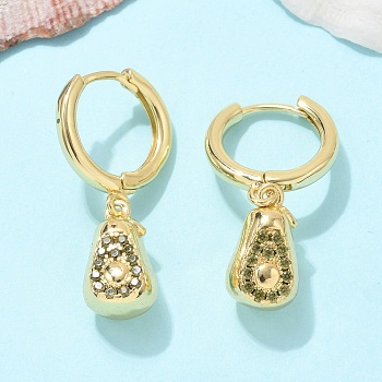 Brass Cubic Zirconia Hoop Earrings, Lead Free & Cadmium Free, Real 18K Gold Plated, Pear, 27x7.5mm