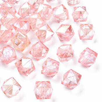 Transparent Acrylic Beads, Faceted, Rhombus, Pink, 13x14x13.5mm, Hole: 2mm, about 346pcs/500g