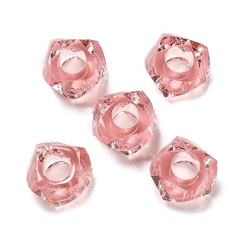 Transparent Resin European Beads, Large Hole Beads, Faceted, Polygon, Pink, 13~13.5x8mm, Hole: 5.7mm
