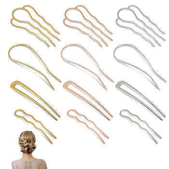 12Pcs 12 Styles Brass Hair Fork/Combs Findings, Hair Accessories for Women, Mixed Color, 75~106x14.5~44x1~2.5mm, 1pc/style