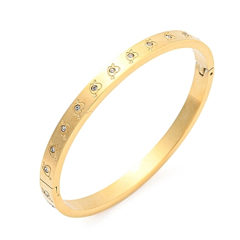Ion Plating(IP) 304 Stainless Steel Bangle with Rhinestone, Heart, Golden, Inner Diameter: 2-1/8x1-3/4 inch(5.3x4.45cm)