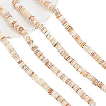 Natural Freshwater Shell Beads Strands, Disc/Flat Round, Heishi Beads, Shell Shards, Wheat, 7~8x0.5~2.5mm, Hole: 0.8mm, about 204pcs/Strand, 15.16 inch(38.5cm), 2strands/box