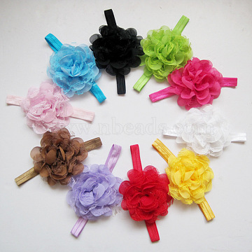 Elastic Baby Headbands for Girls, Hair Accessories, Lace Flower, Mixed Color, 340~360mm(OHAR-R277-03)