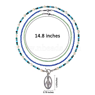 Oval with Virgin Mary Pendant Necklaces(NJEW-SW00006-01)-4