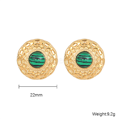 Synthetic Malachite Flat Round Stud Earrings(KQ6681-1)-3