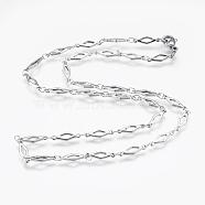 304 Stainless Steel Chain Necklaces, with Lobster Claw Clasps, Rhombus, Stainless Steel Color, 17.7 inch(45cm)(STAS-P164-35P)