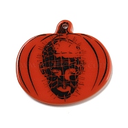Halloween Acrylic Pendants, Pumpkin, Red, 34.5x38x2.5mm, Hole: 1.5mm(MACR-C030-03B)