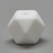 Food Grade Eco-Friendly Silicone Beads, Chewing Beads For Teethers, DIY Nursing Necklaces Making, Faceted Cube, White, 14x14x14mm, Hole: 2mm(SIL-Q009B-01)