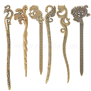 12Pcs 6 Style Fox & Phoenix & Swan & Fish & Dragon Tibetan Style Alloy Bookmarks, Hair Sticks for Women, Antique Bronze, 128~159x17~34x3~5mm, 2Pcs/style(FIND-SC0006-62)
