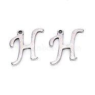 201 Stainless Steel Charms, Laser Cut, Stainless Steel Color, Letter.H, 12x12x1mm, Hole: 1mm(STAS-R105-H)