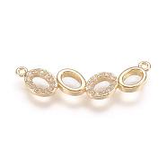 Brass Micro Pave Cubic Zirconia Links, Real 18K Gold Plated, Oval, 9x28x2mm, Hole: 1mm(ZIRC-E124-14G)