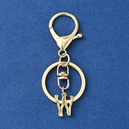 Alloy Initial Letter Charm Keychains, with Alloy Clasp, Golden, Letter W, 8.5cm(KEYC-YW00006-23)