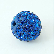 Pave Disco Ball Beads, Polymer Clay Rhinestone Beads, Grade A, Round, Sapphire, PP12(1.8~1.9mm), 8mm, Hole: 1mm(RB-H258-8MM-206)