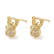 Rack Plating Brass with Cubic Zirconia Stud Earring,  Long-Lasting Plated, Cadmium Free & Lead Free, Bear, Real 18K Gold Plated, 10.5x7.5mm(EJEW-C079-07G)