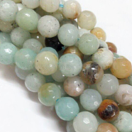 Natural Flower Amazonite Beads Strands, Faceted, Round, 8mm, Hole: 1mm, about 46pcs/strand, 15.75 inch(G-G542-8mm-02)