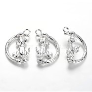 Alloy Puppy Pendants, Half Ring with Dog, Rotatable Pendants, Cadmium Free & Lead Free, Silver Color Plated, 25x14x5mm, Hole: 2.5mm, 150pcs/bag(TIBEP-JC1157-S)