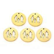 Vacuum Plating 304 Stainless Steel Pendants, Laser Cut, Flat Round with Family, Golden, 15.5x1mm, Hole: 1.2mm(X-STAS-N092-34G)