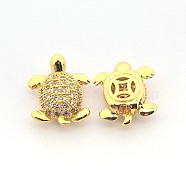 Brass Micro Pave Cubic Zirconia Tortoise Beads, Golden, 12x9.5x4.5mm, Hole: 1mm(X-ZIRC-L007-42G)