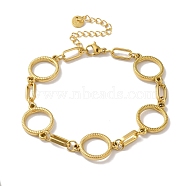 304 Stainless Steel Ring Link Chain Bracelets for Women, Real 18K Gold Plated, 7-1/4 inch(18.5cm)(BJEW-I315-08G)