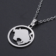 201 Stainless Steel Pendants Necklaces, with Cable Chains and Lobster Claw Clasps, Flat Round with Constellation/Zodiac Sign, Taurus, 15-3/4 inch(40cm), 1.5mm(NJEW-S105-JN626-2)