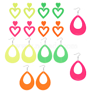 Elite 8 Pairs 8 Style Acrylic Heart & Teardrop Dangle Stud Earrings with Steel Pins for Women, Mixed Color, 51mm, 90.5mm, Pin: 0.8mm, 1 Pair/style(EJEW-PH0001-12)
